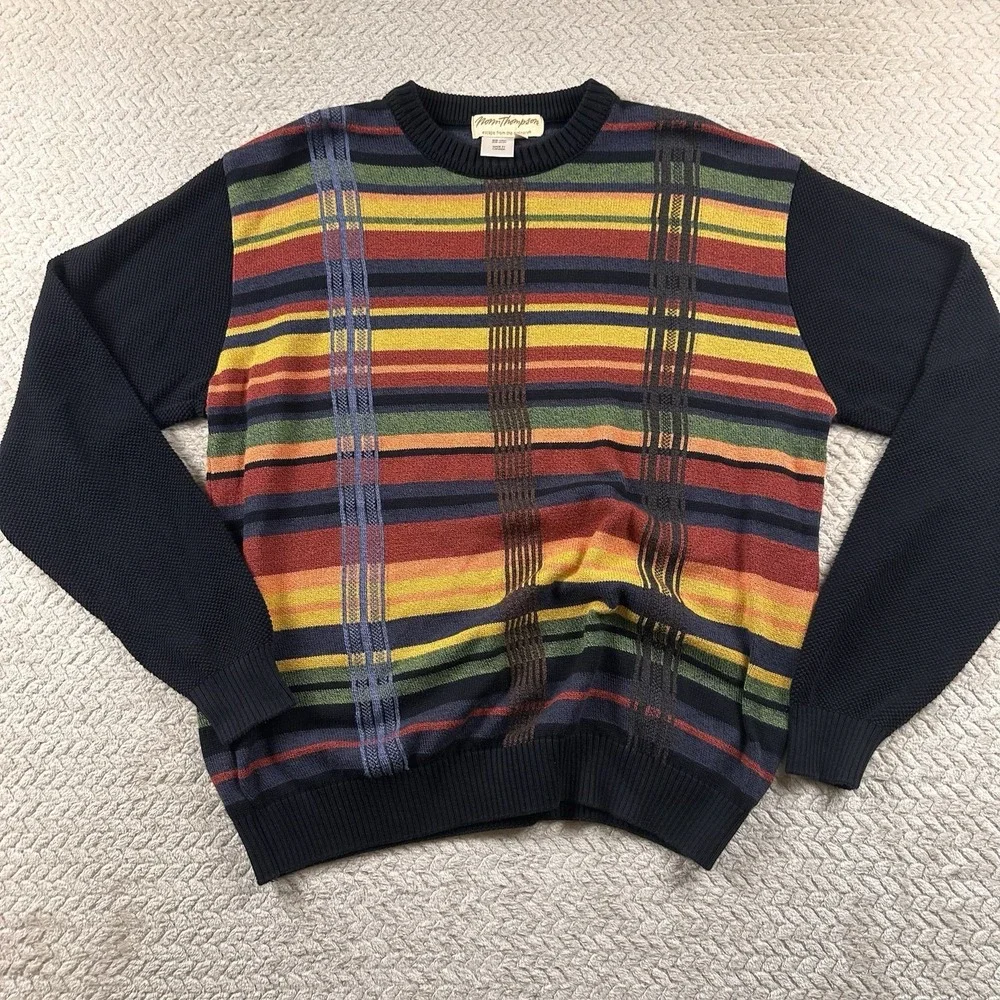VTG Norm Thompson Sweater Men's Large Multicolor Festival preppy 90's Preppy